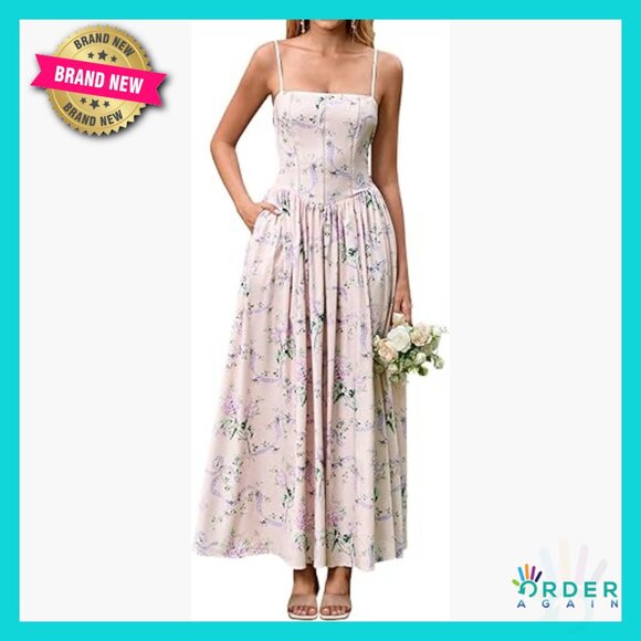 Floral Corset Maxi Dress Lace Up A Line Summer Wedding Guest Sundress with